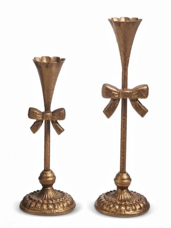 Other - 3Gold Bow Candlestick Holder Pair